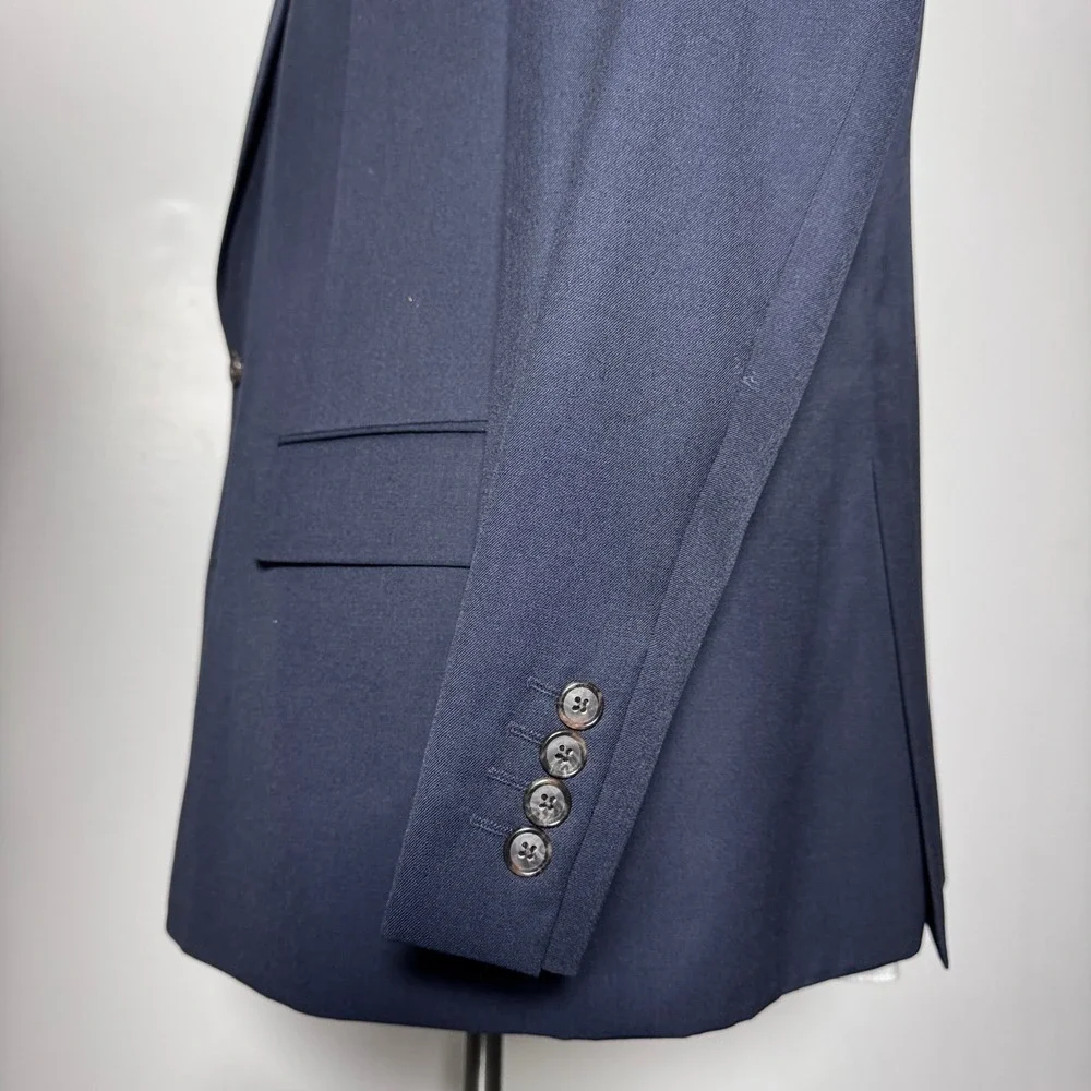 Stafford Travel Suit Mens 48PTREG 42x31 Navy Blue Solid‎ Portly Fit Wool Blend